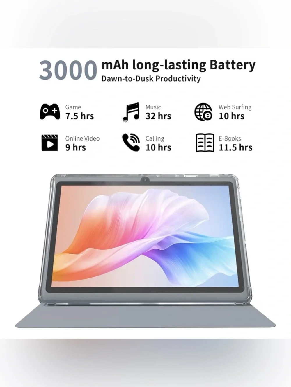 GRAY 7 inch Android 14 Tablet 8GB RAM 32GB ROM with protective cover dual camera - Picture 8 of 8